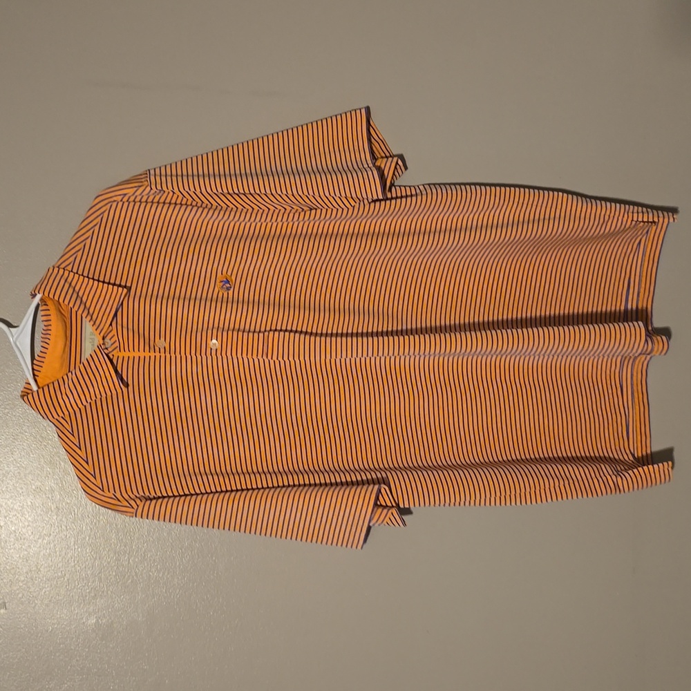 Donald Ross Golf Polo Shirt‎ Orange/Blue Stripes Mens Size Large